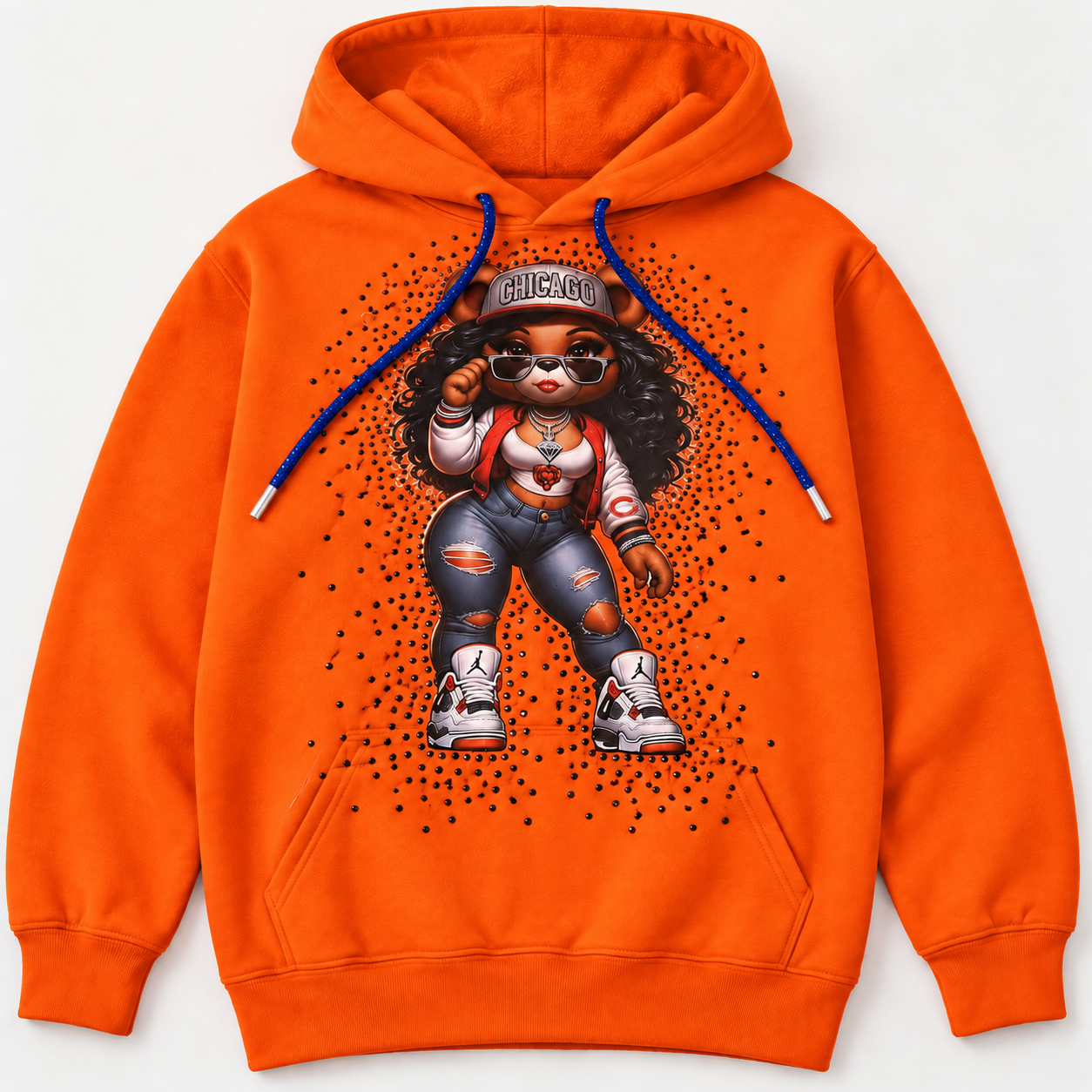 Diva Bear Hoodie in orange with graphic design